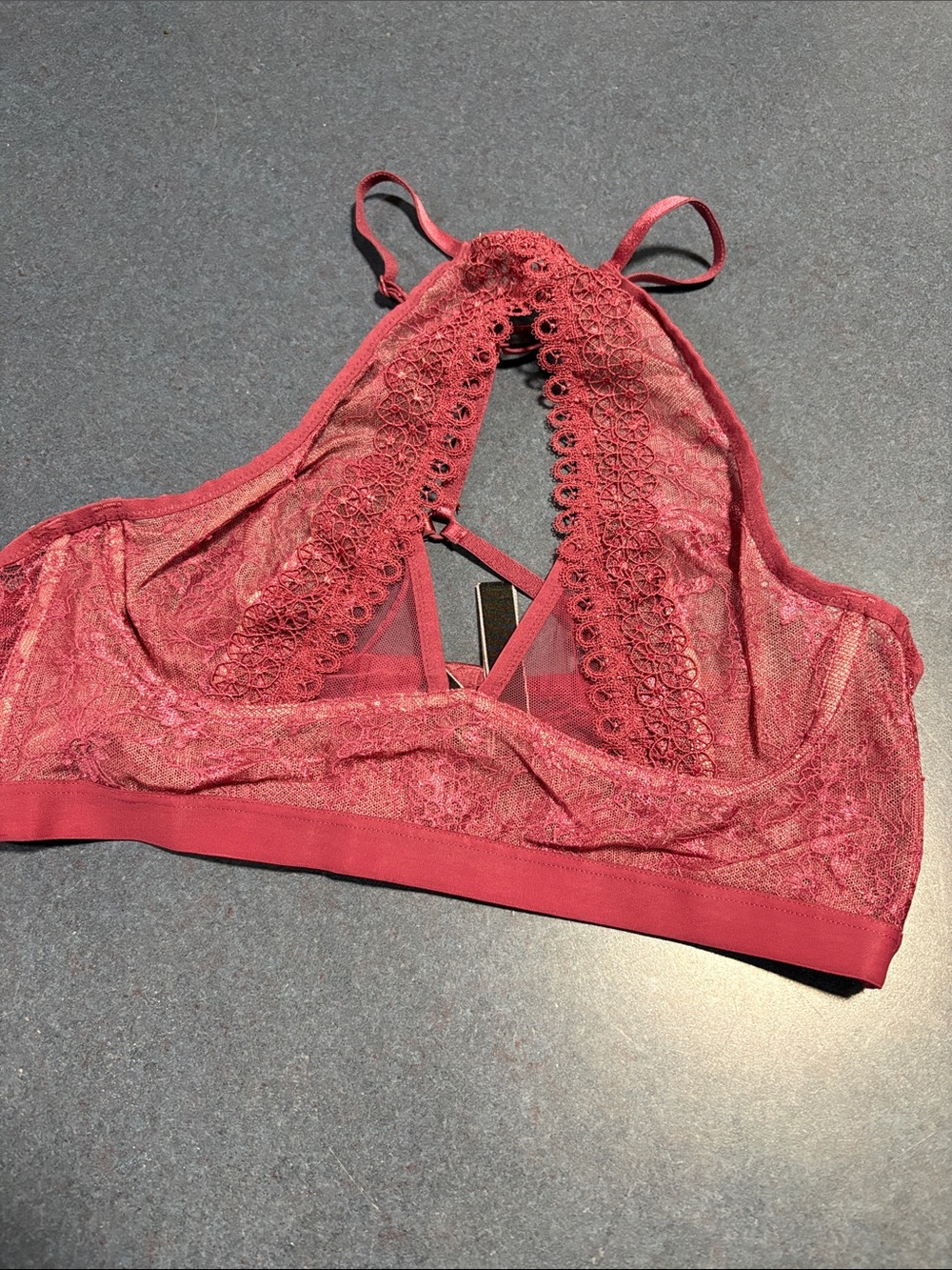 Victoria's Secret Lace Halter Bralette in Burgundy